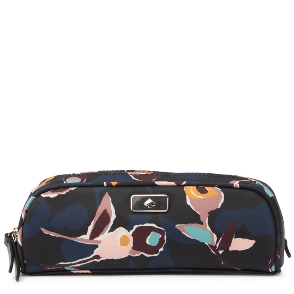 KATE SPADE Dawn Paper Rose Pencil Case- Black Multicolor NWT